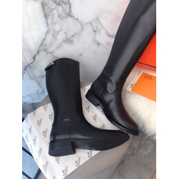 Replica Hermes Black Smooth Palladium Button Knee High Boot
