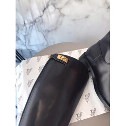 Replica Hermes Black Smooth Palladium Button Knee High Boot