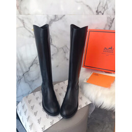 Replica Hermes Black Smooth Palladium Button Knee High Boot