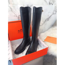 Replica Hermes Black Smooth Palladium Button Knee High Boot