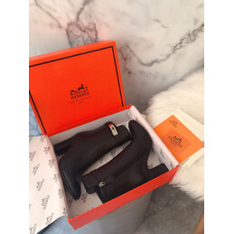 Replica Hermes Black Palladium Buckle Block Heel Ankle Boot