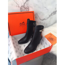 Replica Hermes Black Palladium Buckle Block Heel Ankle Boot