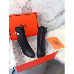 Replica Hermes Black Palladium Buckle Block Heel Ankle Boot