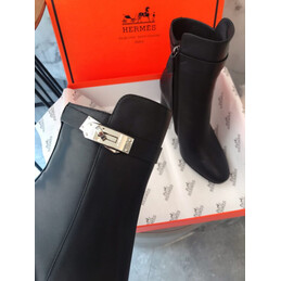 Replica Hermes Black Palladium Buckle Block Heel Ankle Boot