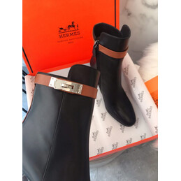 Replica Hermes Black Pointed Palladium Buckle Block Heel Boot