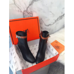 Replica Hermes Black Pointed Palladium Buckle Block Heel Boot