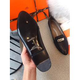 Replica Hermes Black Classic Gold H Buckle Loafer