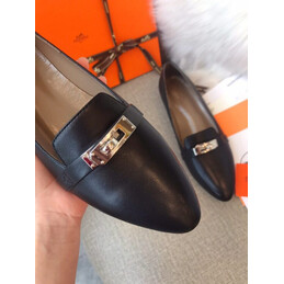 Replica Hermes Black Classic Gold H Buckle Loafer