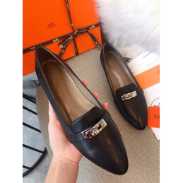 Replica Hermes Black Classic Gold H Buckle Loafer