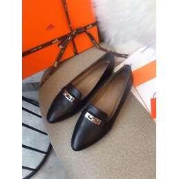 Replica Hermes Black Classic Gold H Buckle Loafer