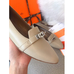 Replica Hermes Beige Classic Palladium H Buckle Loafer