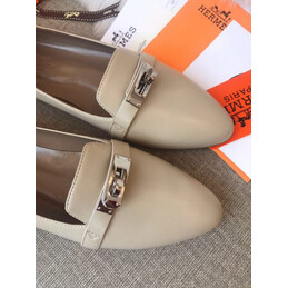 Replica Hermes Beige Classic Palladium H Buckle Loafer