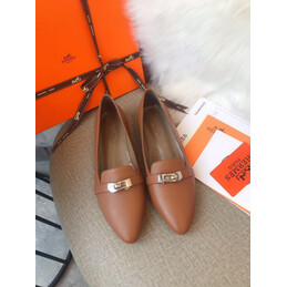 Replica Hermes Tan Classic Gold H Buckle Loafer