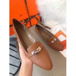 Replica Hermes Tan Classic Gold H Buckle Loafer