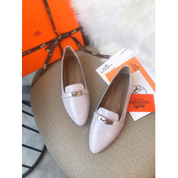 Replica Hermes White Classic Gold H Buckle Loafer