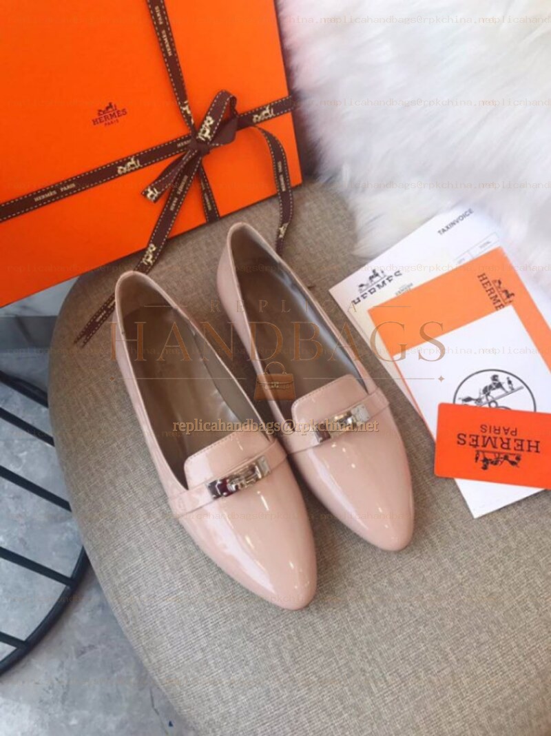 Replica Hermes Pink Classic Rose Gold H Buckle Loafer