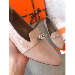 Replica Hermes Pink Classic Rose Gold H Buckle Loafer