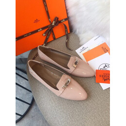 Replica Hermes Pink Classic Rose Gold H Buckle Loafer