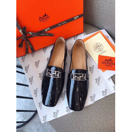 Replica Hermes Black Patent Palladium H Buckle Loafer