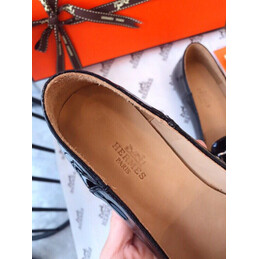 Replica Hermes Black Patent Palladium H Buckle Loafer