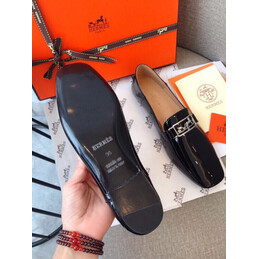 Replica Hermes Black Patent Palladium H Buckle Loafer