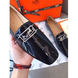 Replica Hermes Black Patent Palladium H Buckle Loafer