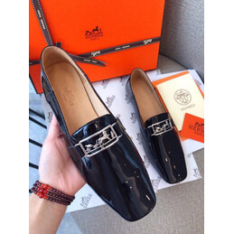 Replica Hermes Black Patent Palladium H Buckle Loafer