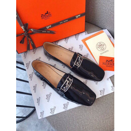 Replica Hermes Black Patent Palladium H Buckle Loafer