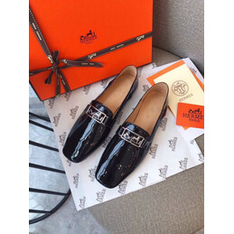 Replica Hermes Black Patent Palladium H Buckle Loafer