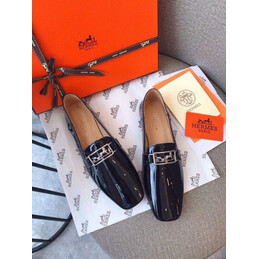 Replica Hermes Black Patent Palladium H Buckle Loafer