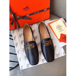 Replica Hermes Black Patent Gold H Buckle Loafer