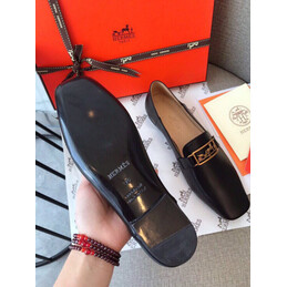 Replica Hermes Black Patent Gold H Buckle Loafer
