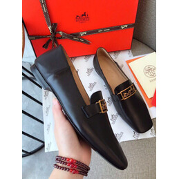 Replica Hermes Black Patent Gold H Buckle Loafer