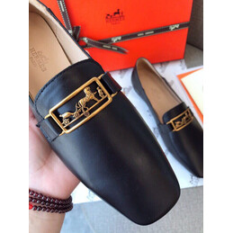 Replica Hermes Black Patent Gold H Buckle Loafer