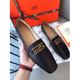 Replica Hermes Black Patent Gold H Buckle Loafer
