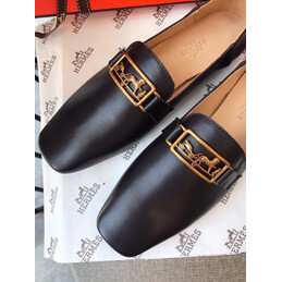 Replica Hermes Black Patent Gold H Buckle Loafer
