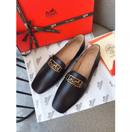 Replica Hermes Black Patent Gold H Buckle Loafer
