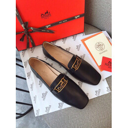 Replica Hermes Black Patent Gold H Buckle Loafer