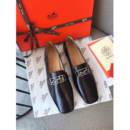 Replica Hermes Black Smooth Palladium H Buckle Loafer