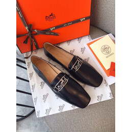 Replica Hermes Black Smooth Palladium H Buckle Loafer