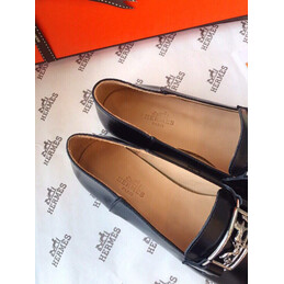 Replica Hermes Black Smooth Palladium H Buckle Loafer