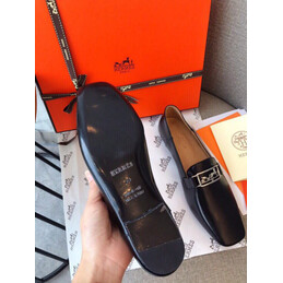 Replica Hermes Black Smooth Palladium H Buckle Loafer