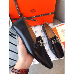 Replica Hermes Black Smooth Palladium H Buckle Loafer