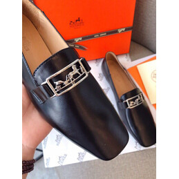 Replica Hermes Black Smooth Palladium H Buckle Loafer