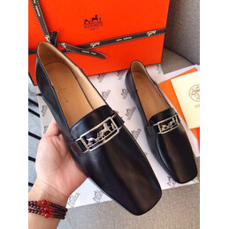 Replica Hermes Black Smooth Palladium H Buckle Loafer