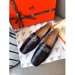 Replica Hermes Black Smooth Palladium H Buckle Loafer