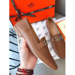 Replica Hermes Tan Palladium H Buckle Loafer