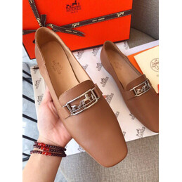 Replica Hermes Tan Palladium H Buckle Loafer