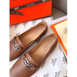 Replica Hermes Tan Palladium H Buckle Loafer