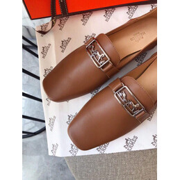 Replica Hermes Tan Palladium H Buckle Loafer